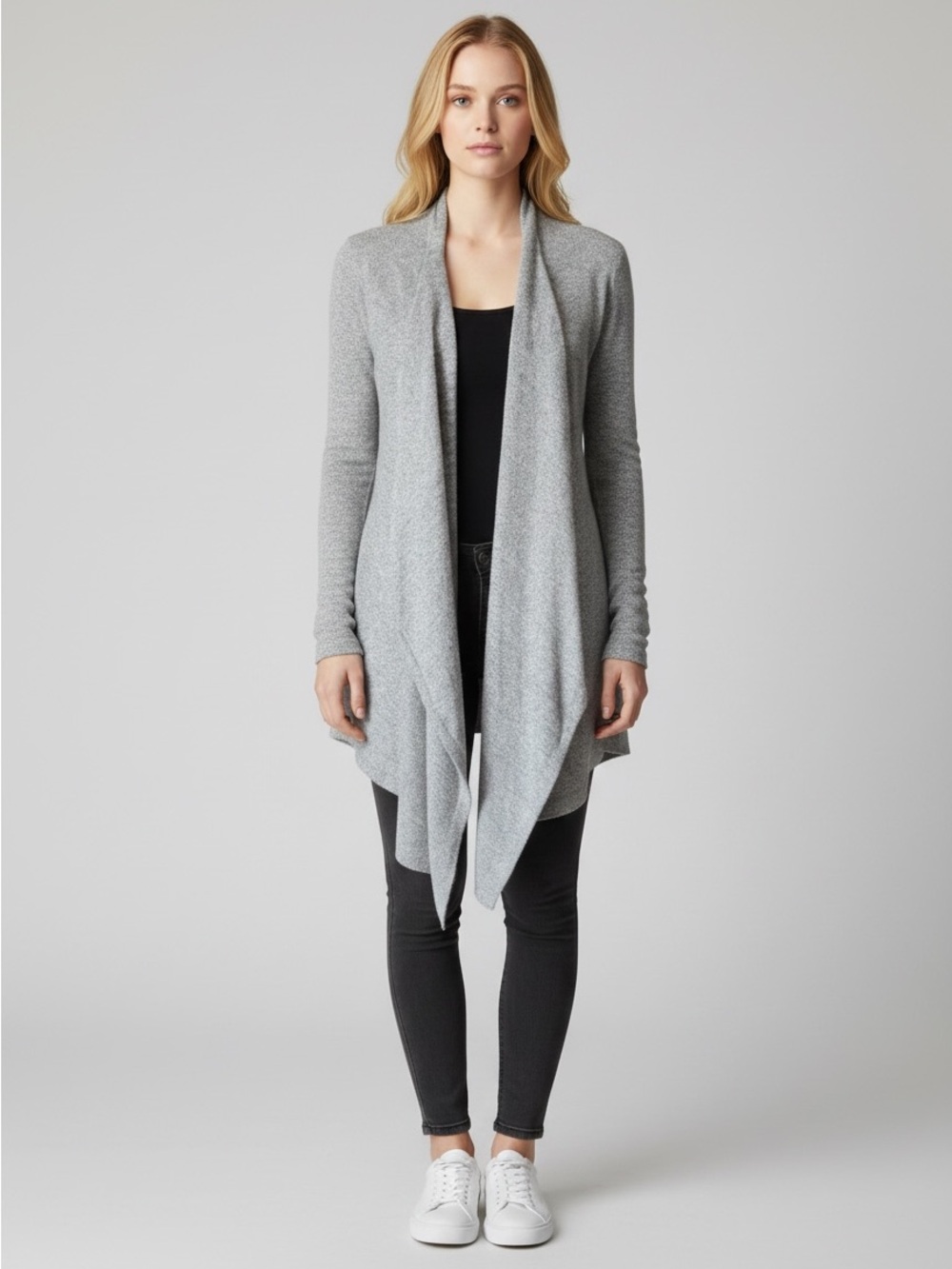 Barefoot Dreams Light Gray Draped Open-Front Cardigan